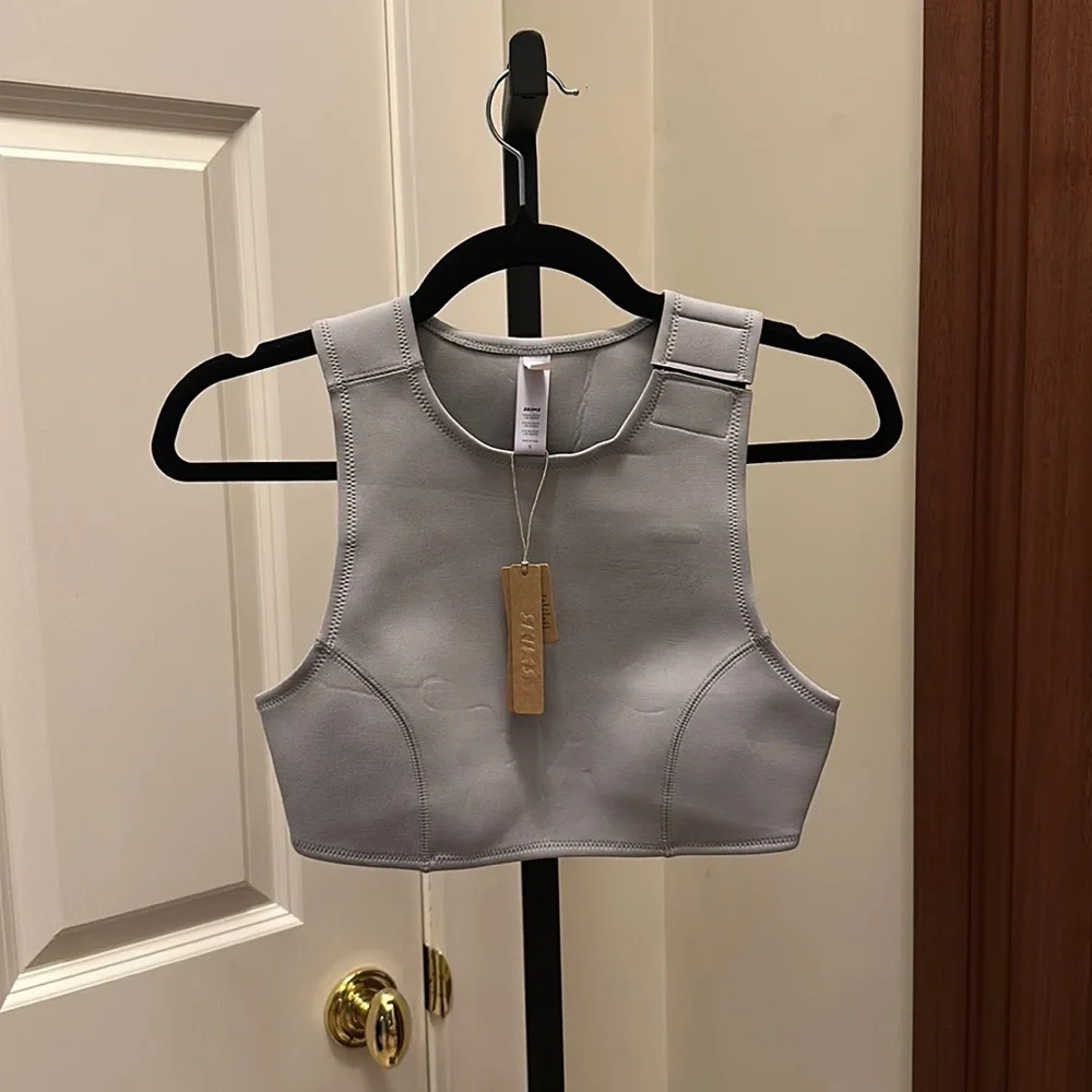 SKIMS SPORT SWIM HIGH NECK TOP in Chrome NEW